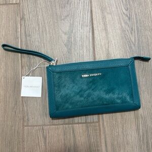 Vera Bradley Calf Hair Dark Teal Wristlet NWT Genuine Leather